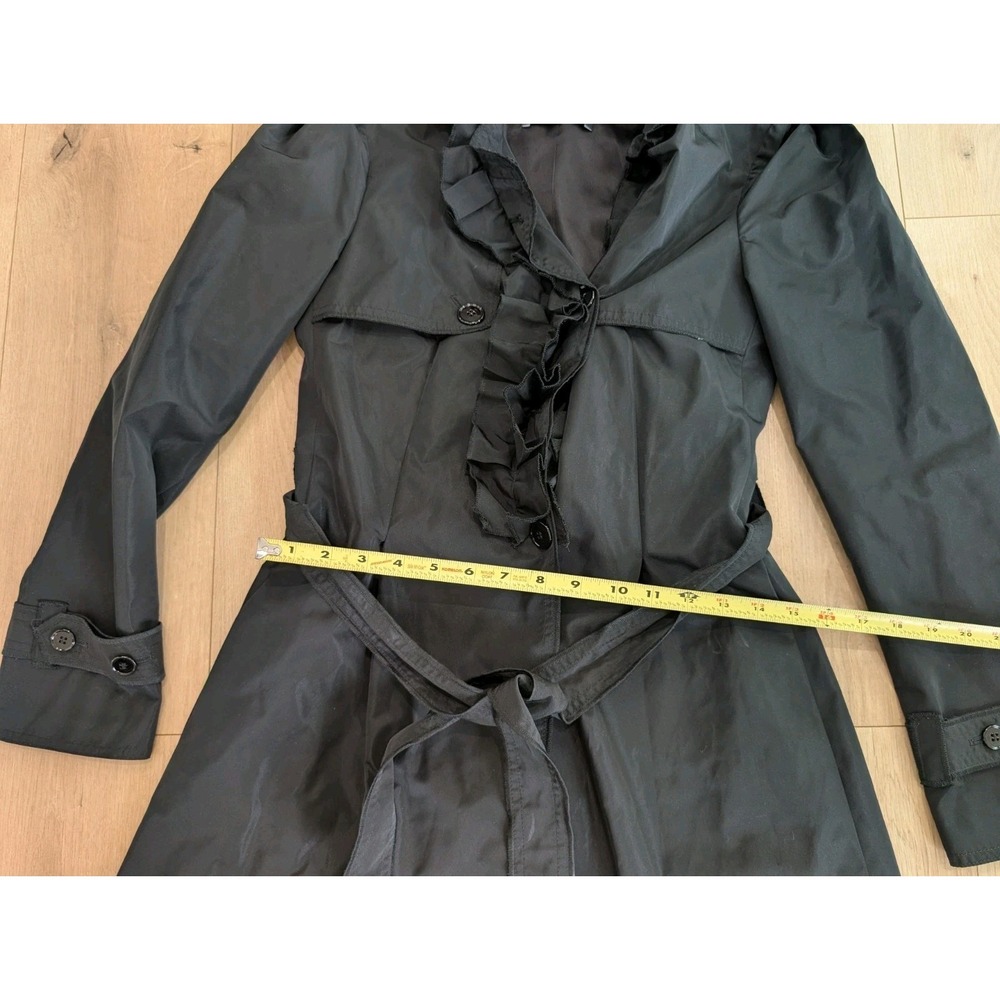 Dolce & Gabbana Ruffled Trench Coat Black Polyester Size 36 Belted Jacket - Picture 4 of 13
